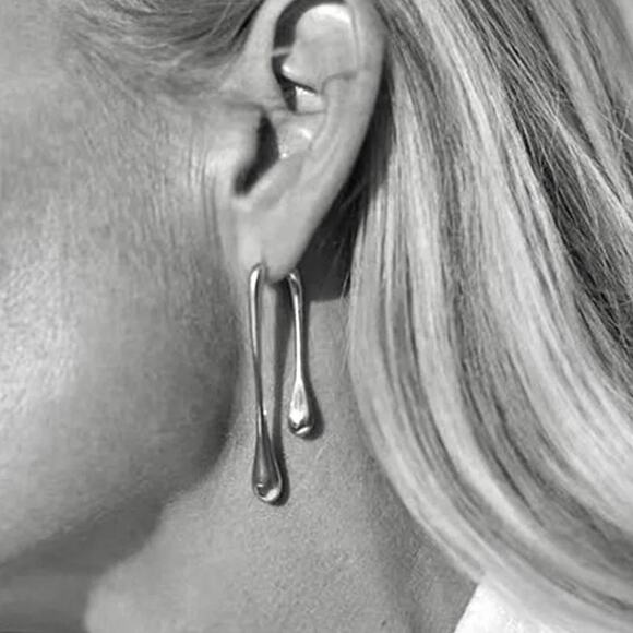 NEW Earrings Drippy Front Back Post Double Drop Unique Silver Tone Earrings O02 - Picture 3 of 5